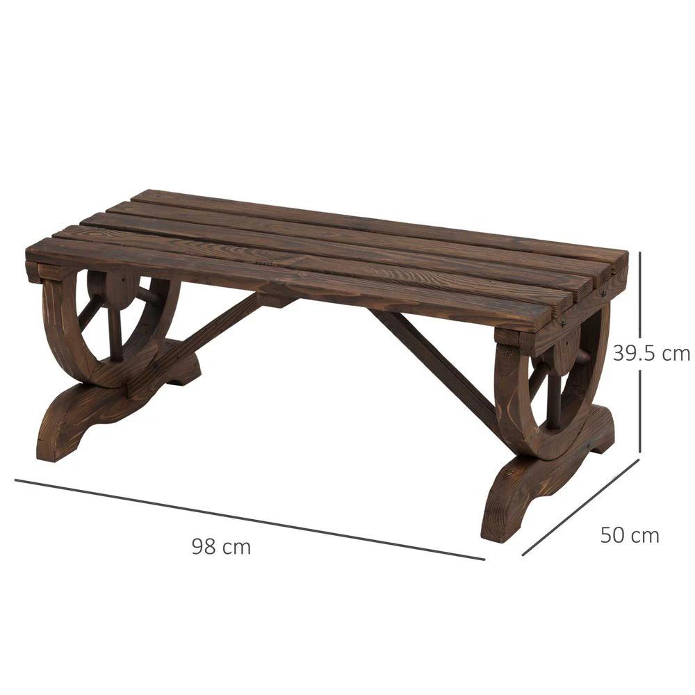 Outsunny Rustic Wooden Wheel Bench 2-Person Seat - Brown Chair Loveseat Park - Uncategorized Garden Chairs
