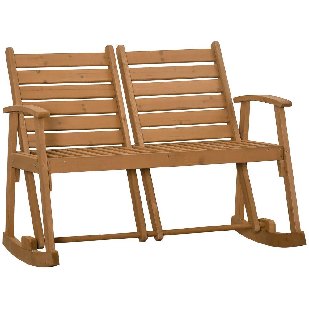 Wooden Garden Rocking Bench with Separately Adjustable Backrests by Outsunny
