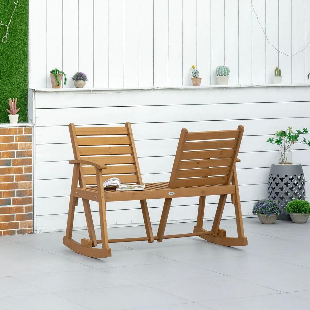 Wooden Garden Rocking Bench with Separately Adjustable Backrests by Outsunny