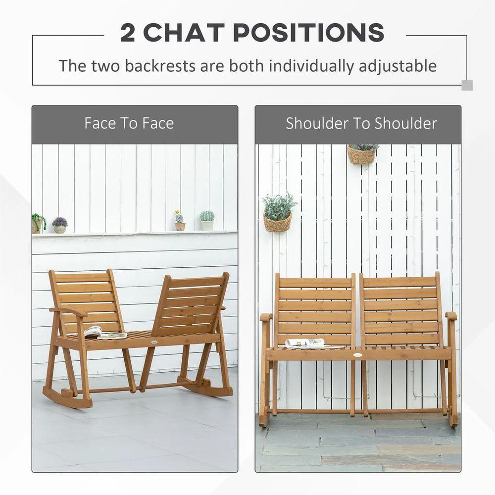 Wooden Garden Rocking Bench with Separately Adjustable Backrests by Outsunny