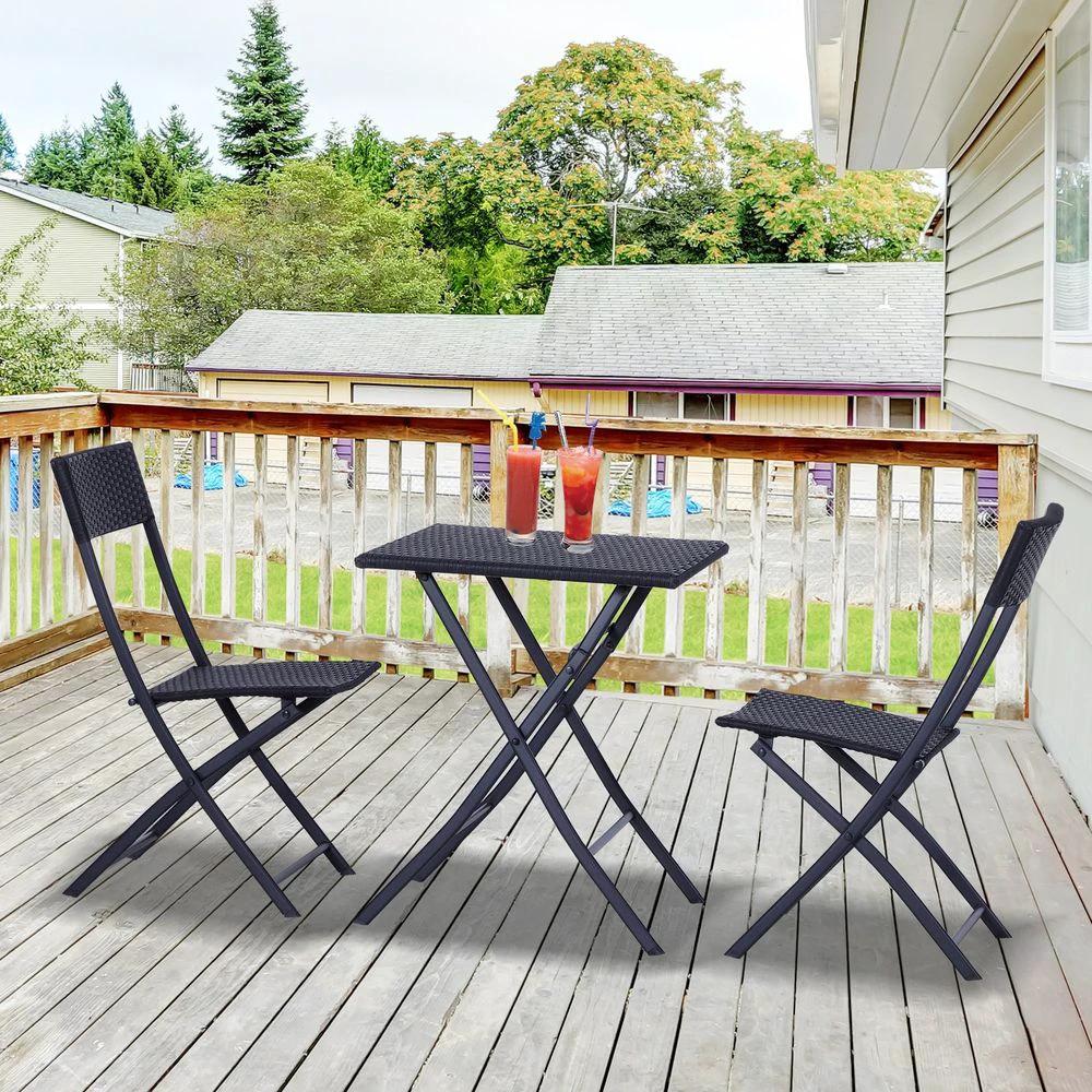 Outsunny Rattan Garden Bistro Set Coffee 2 Wicker Weave Folding Chairs & 1 Square Table - Uncategorized Garden Set