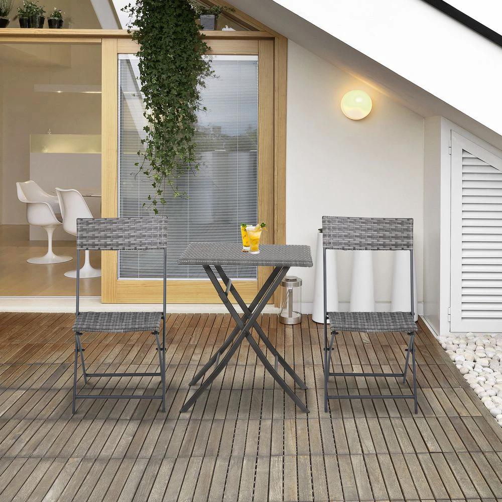 Outsunny Rattan Garden Bistro Set Coffee 2 Wicker Weave Folding Chairs & 1 Square Table - Uncategorized Garden Set