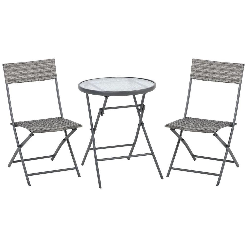 3 PCs Patio Wicker Bistro Set Foldable Table and Chair Set Outsunny by Outsunny