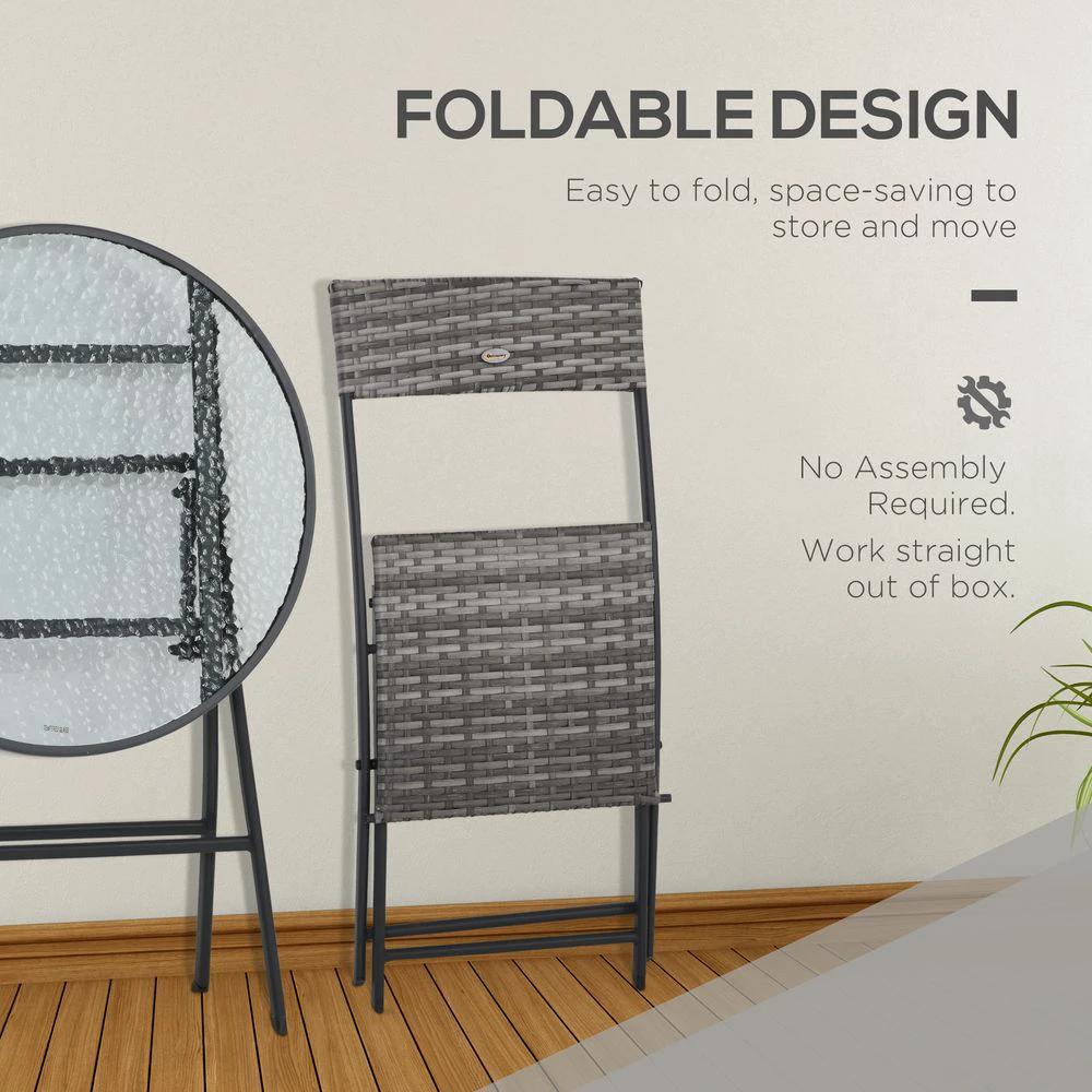 3 PCs Patio Wicker Bistro Set Foldable Table and Chair Set Outsunny by Outsunny