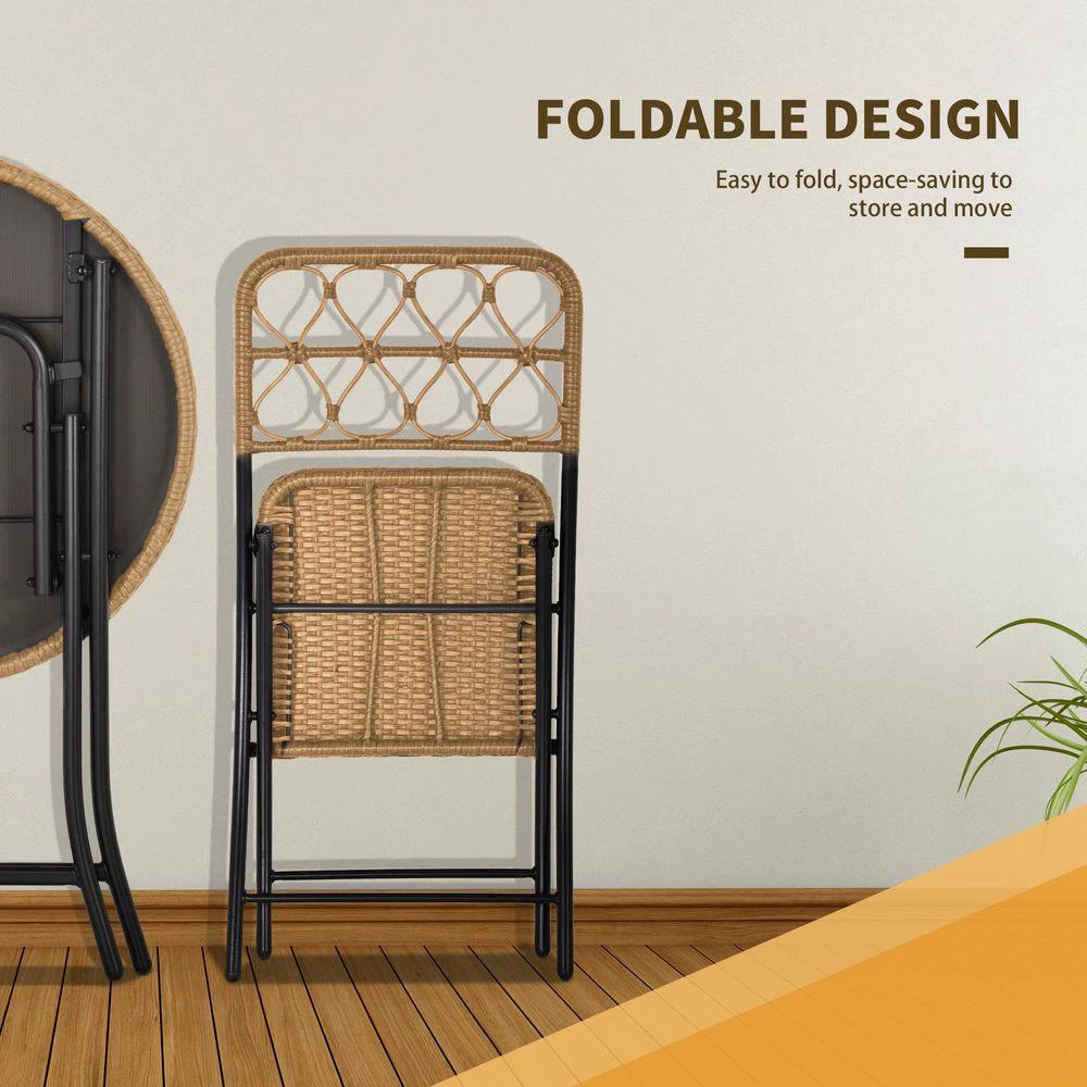 3 PCS Rattan Wicker Set Easy Folding, Hand Woven Rattan Coffee Table & Chairs by Outsunny