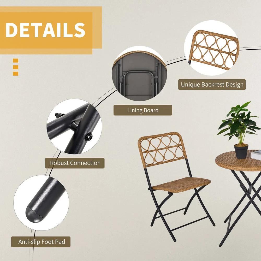 3 PCS Rattan Wicker Set Easy Folding, Hand Woven Rattan Coffee Table & Chairs by Outsunny