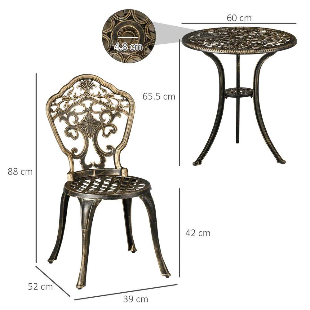 3 Piece Cast Aluminium Garden Bistro Set with Parasol Hole for Balcony, Patio by Outsunny