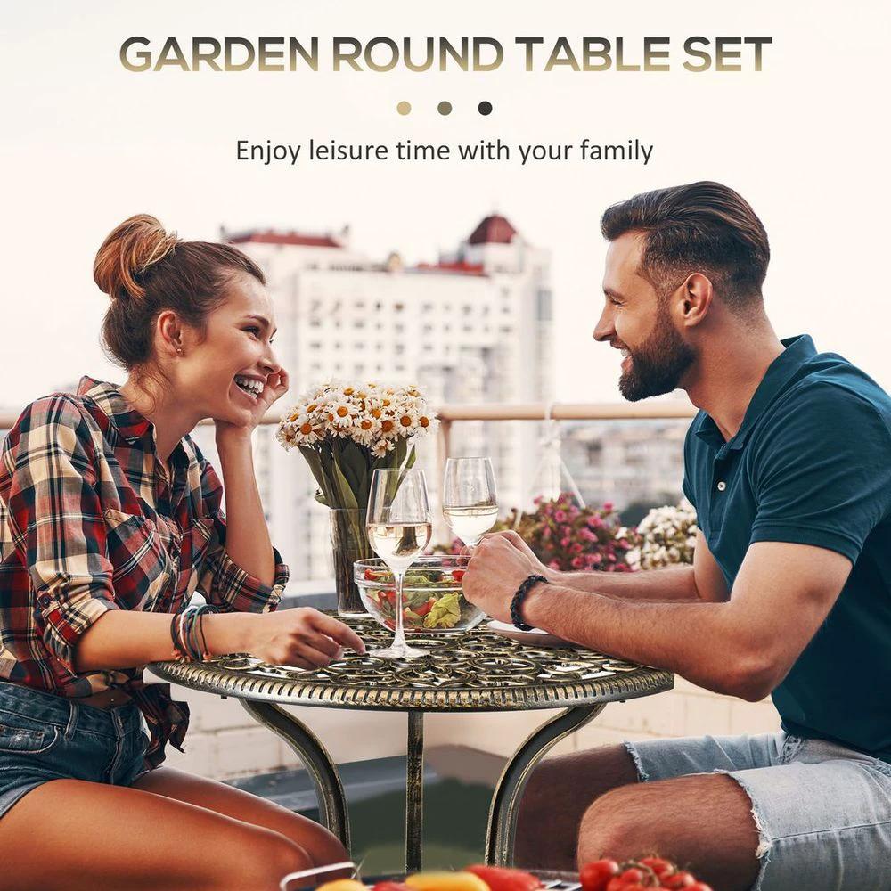 3 Piece Cast Aluminium Garden Bistro Set with Parasol Hole for Balcony, Patio by Outsunny