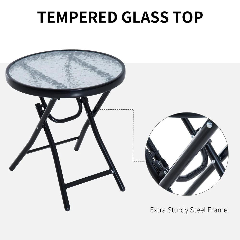 3 Piece Rocking Bistro Set, 2 Folding Chairs & 1 Tempered Glass Table, Grey by Outsunny