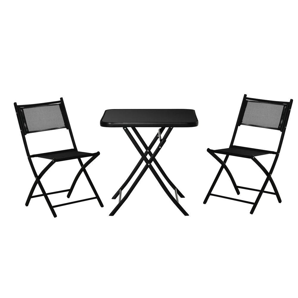 3PC Garden Bistro Set, Folding Black Glass by Outsunny