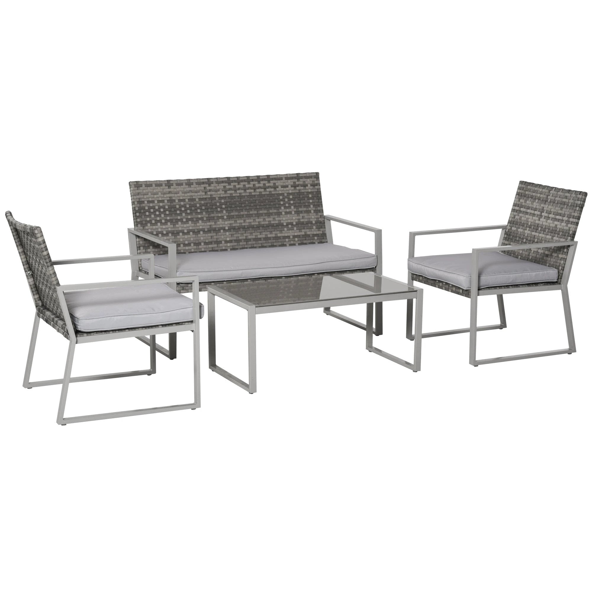 4-Piece Outdoor Garden Rattan Seating Furniture Set Grey by Outsunny