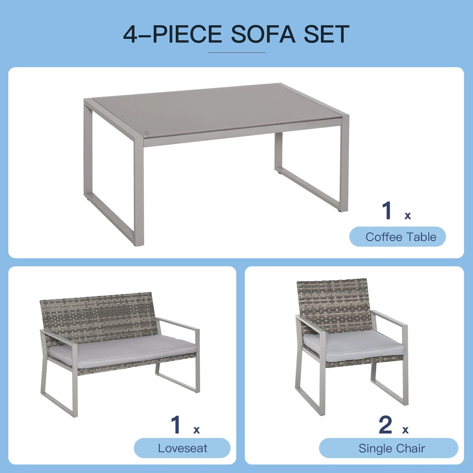 4-Piece Outdoor Garden Rattan Seating Furniture Set Grey by Outsunny