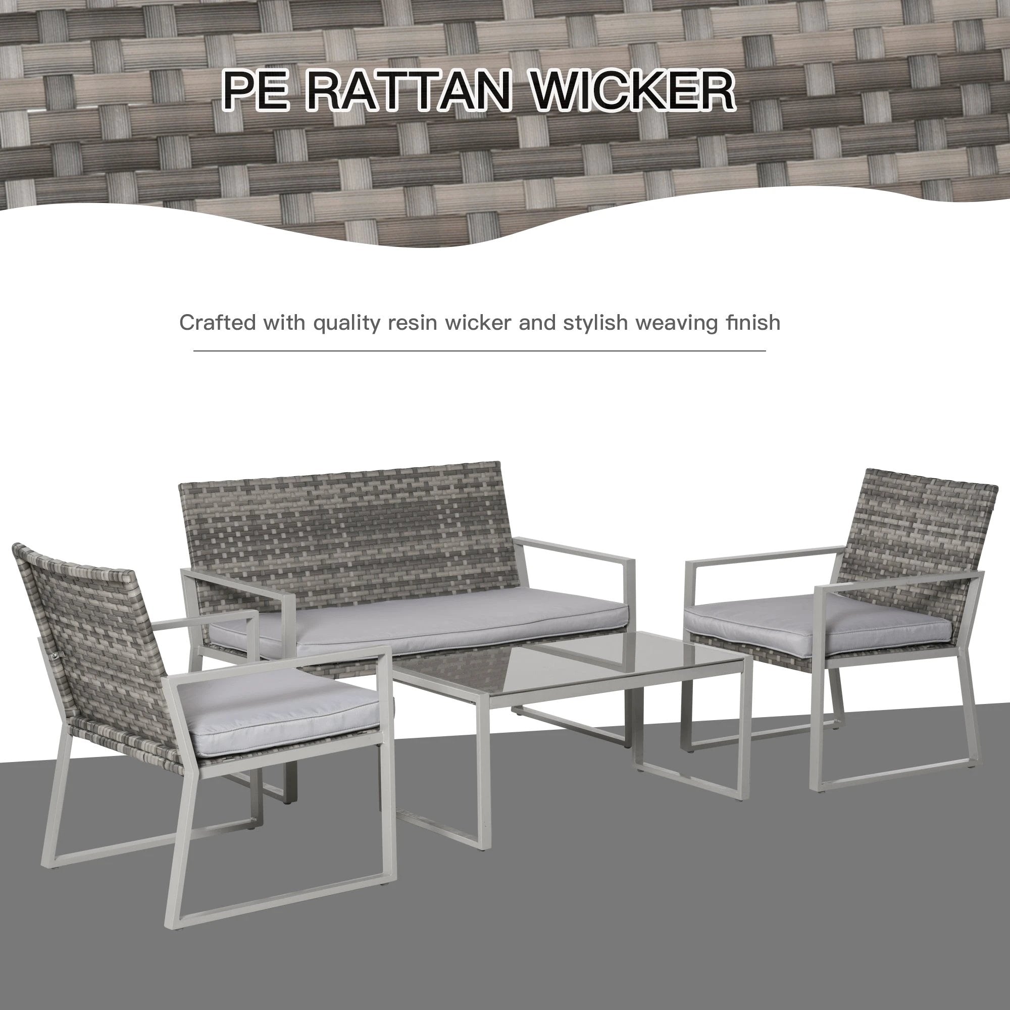 4-Piece Outdoor Garden Rattan Seating Furniture Set Grey by Outsunny