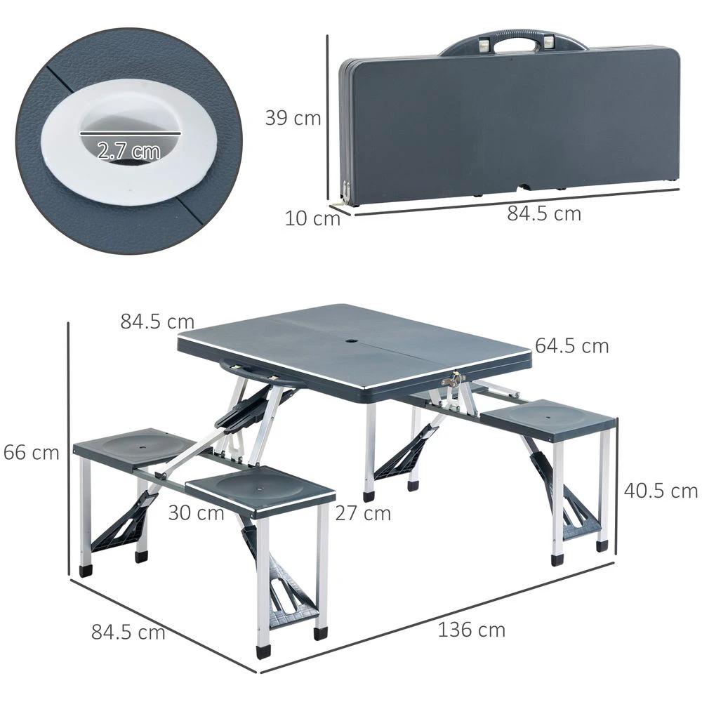 Camping Table 4 Seat Chair Foldable Outdoor Garden BBQ Party by Outsunny