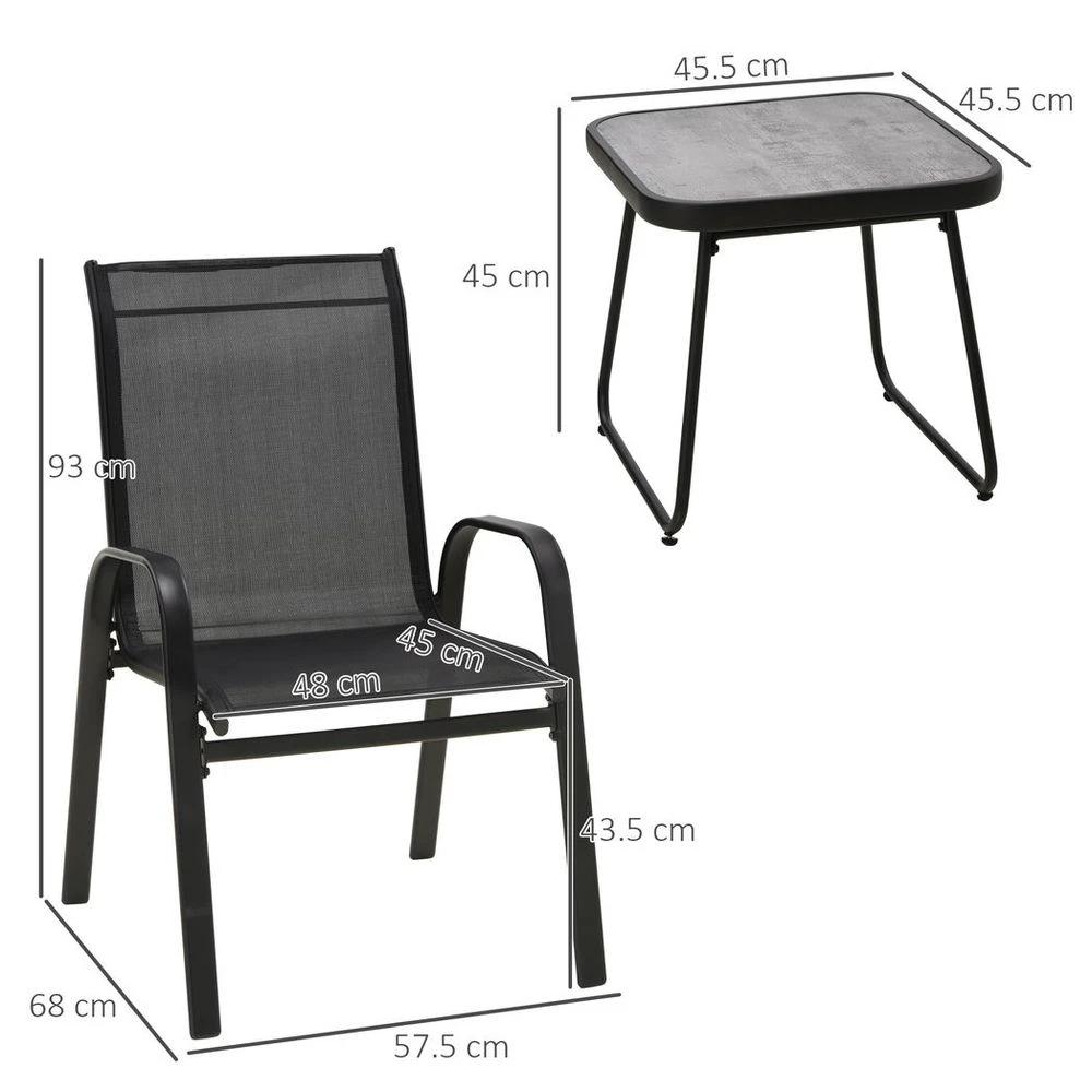 Outsunny 3PCs Bistro Set w/ Breathable Mesh Fabric & PSC Board Top Table, Black by Outsunny