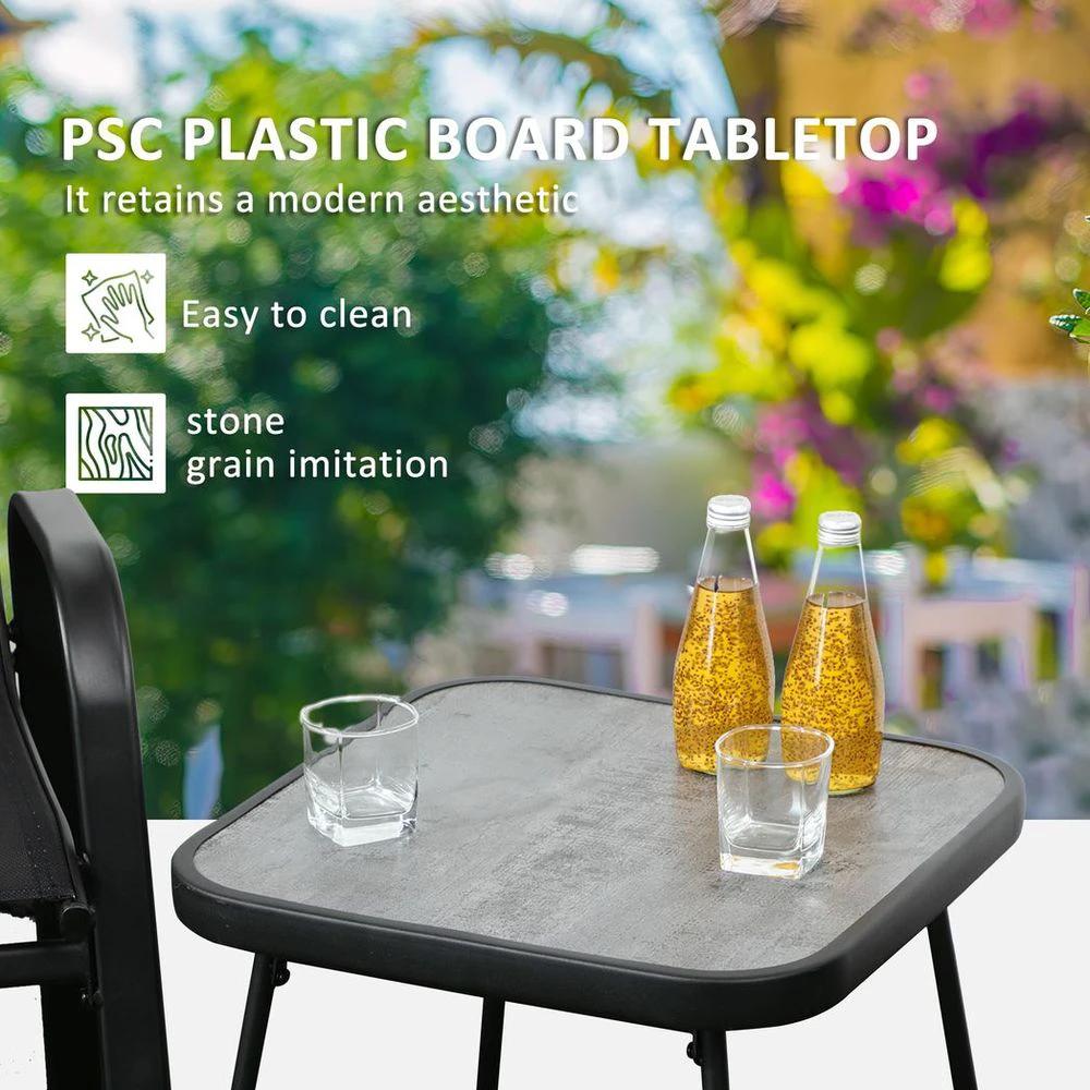 Outsunny 3PCs Bistro Set w/ Breathable Mesh Fabric & PSC Board Top Table, Black by Outsunny