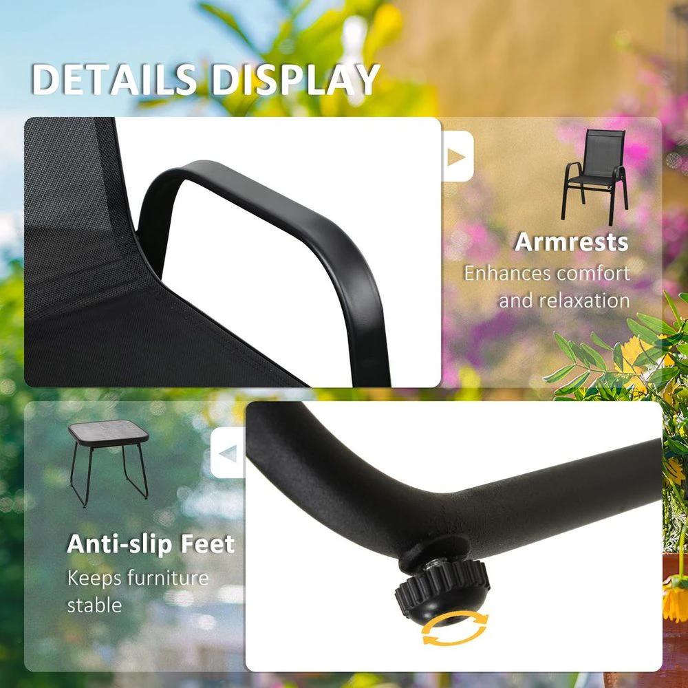 Outsunny 3PCs Bistro Set w/ Breathable Mesh Fabric & PSC Board Top Table, Black by Outsunny