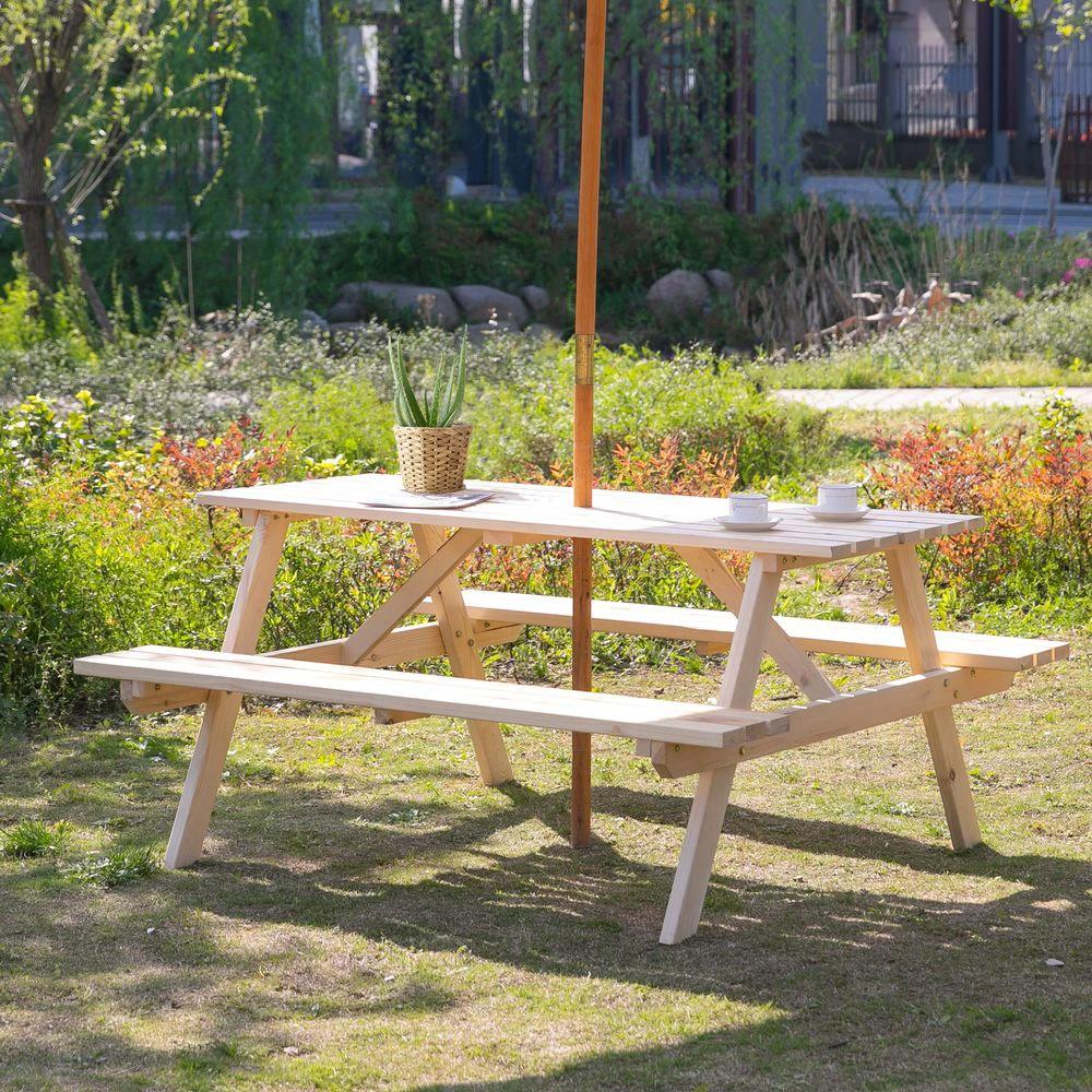 Outsunny Outsunny 4-Seater Wooden Picnic Set-Fir Wood - Uncategorized Garden Set