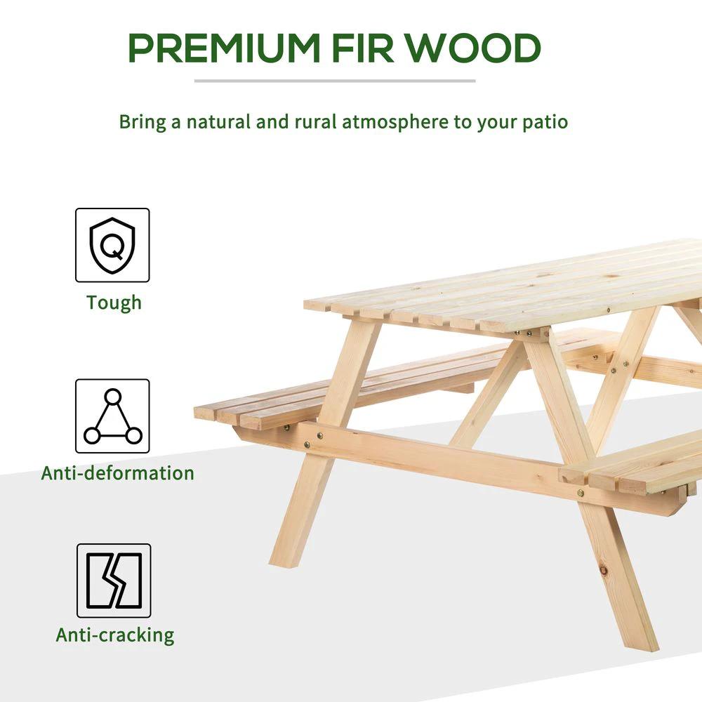 Outsunny Outsunny 4-Seater Wooden Picnic Set-Fir Wood - Uncategorized Garden Set