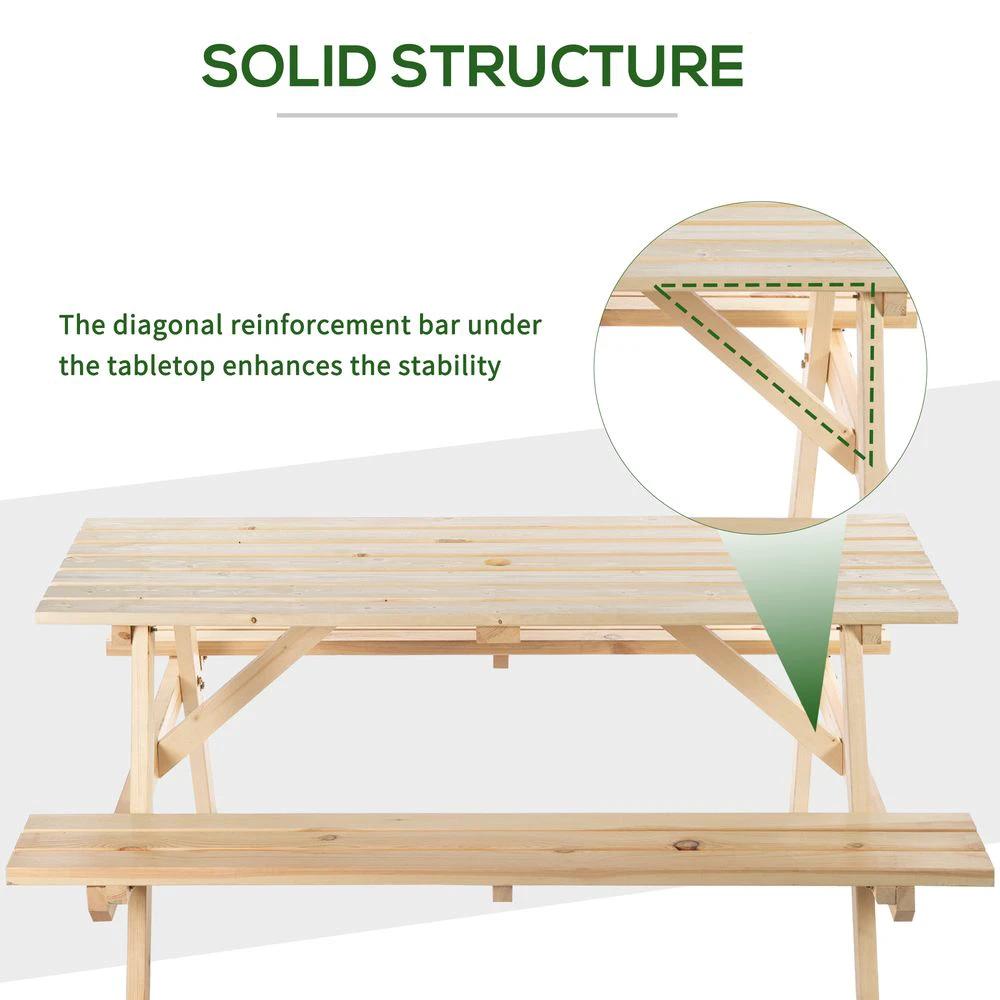 Outsunny 4-Seater Wooden Picnic Set-Fir Wood by Outsunny