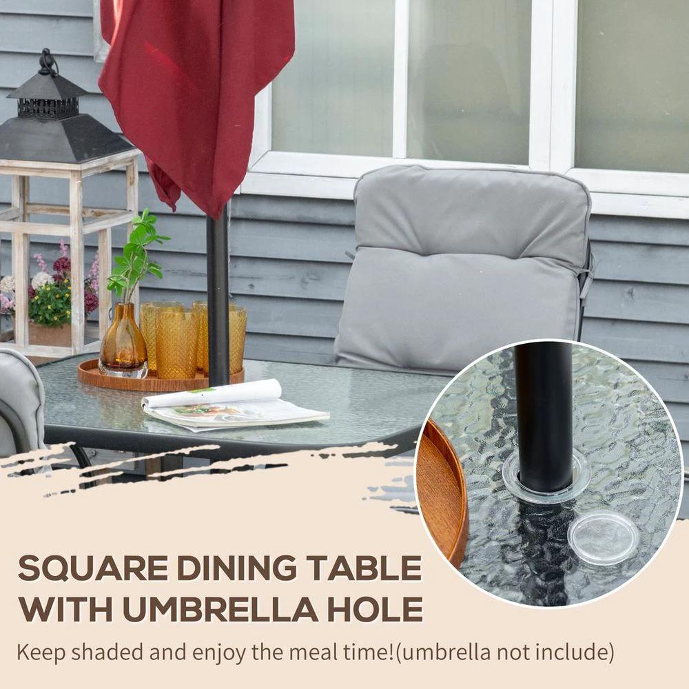Outsunny Garden Dining Set, Glass Table w/ Umbrella Hole & Texteline Seats by Outsunny