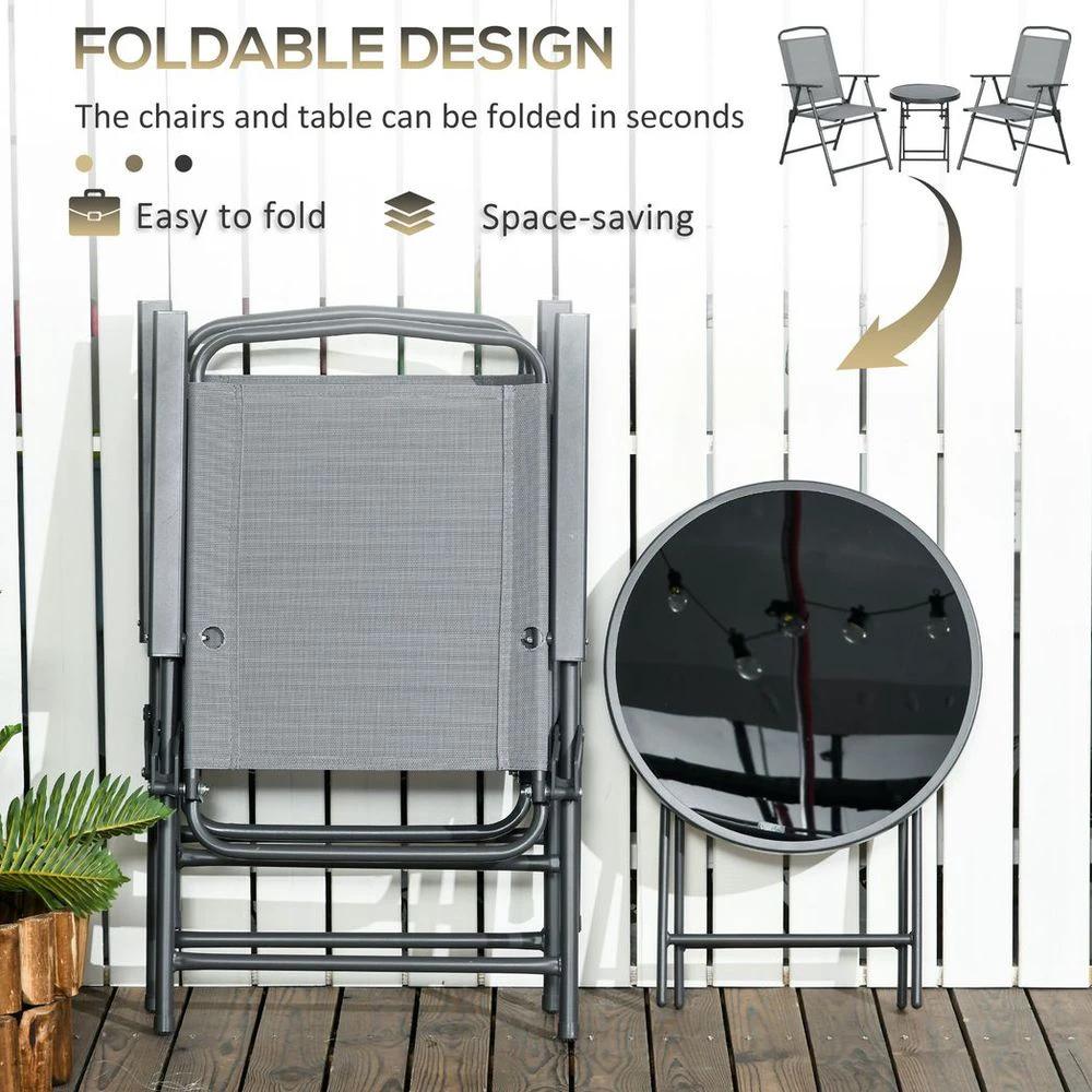Outsunny Patio Bistro Set Folding Chairs & Coffee Table for Balcony,Grey by Outsunny