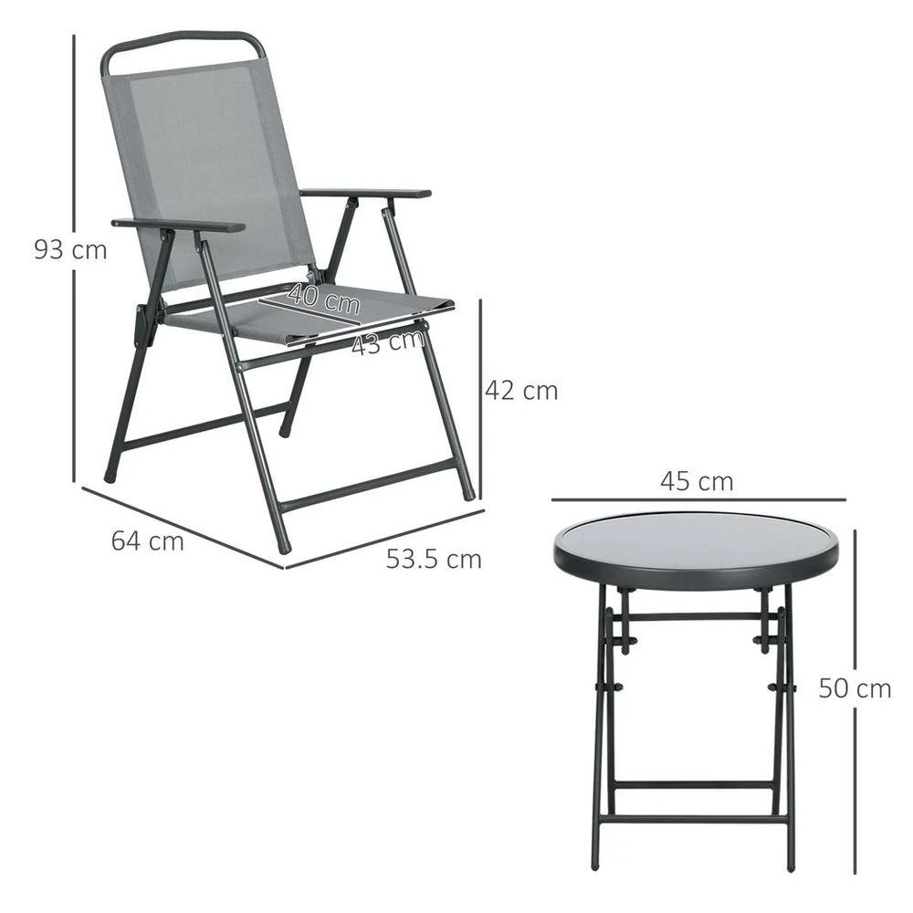 Outsunny Patio Bistro Set Folding Chairs & Coffee Table for Balcony,Grey by Outsunny
