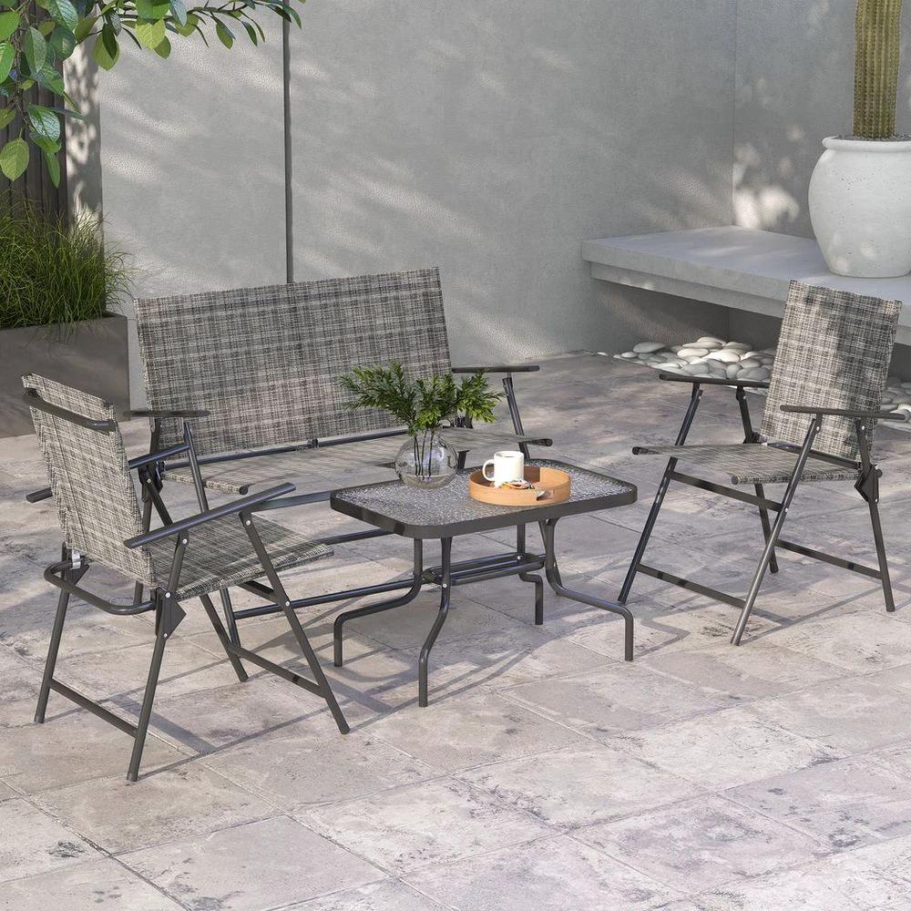 Outsunny Patio Furniture Set, Garden Set with Table, Foldable Chairs, a Loveseat by Outsunny