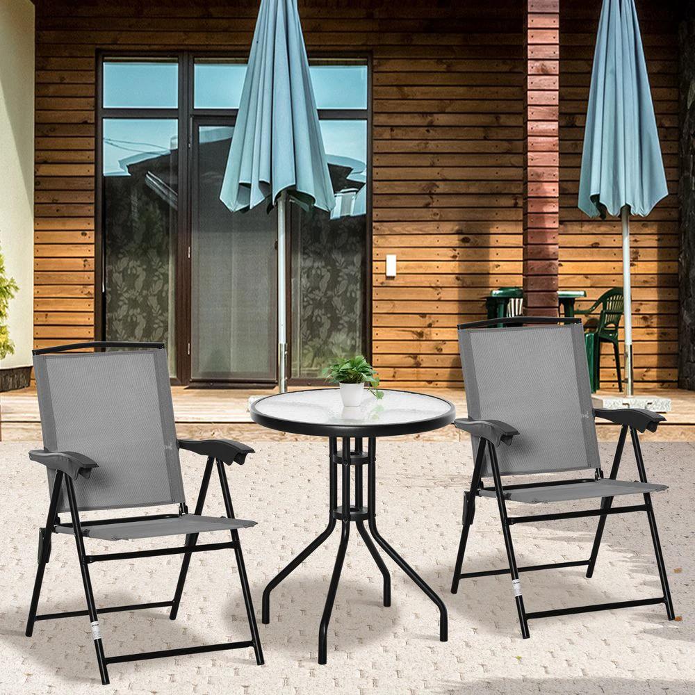 Patio Bistro Set Folding Chairs Garden Coffee Table for Balcony Grey Outsunny by Outsunny