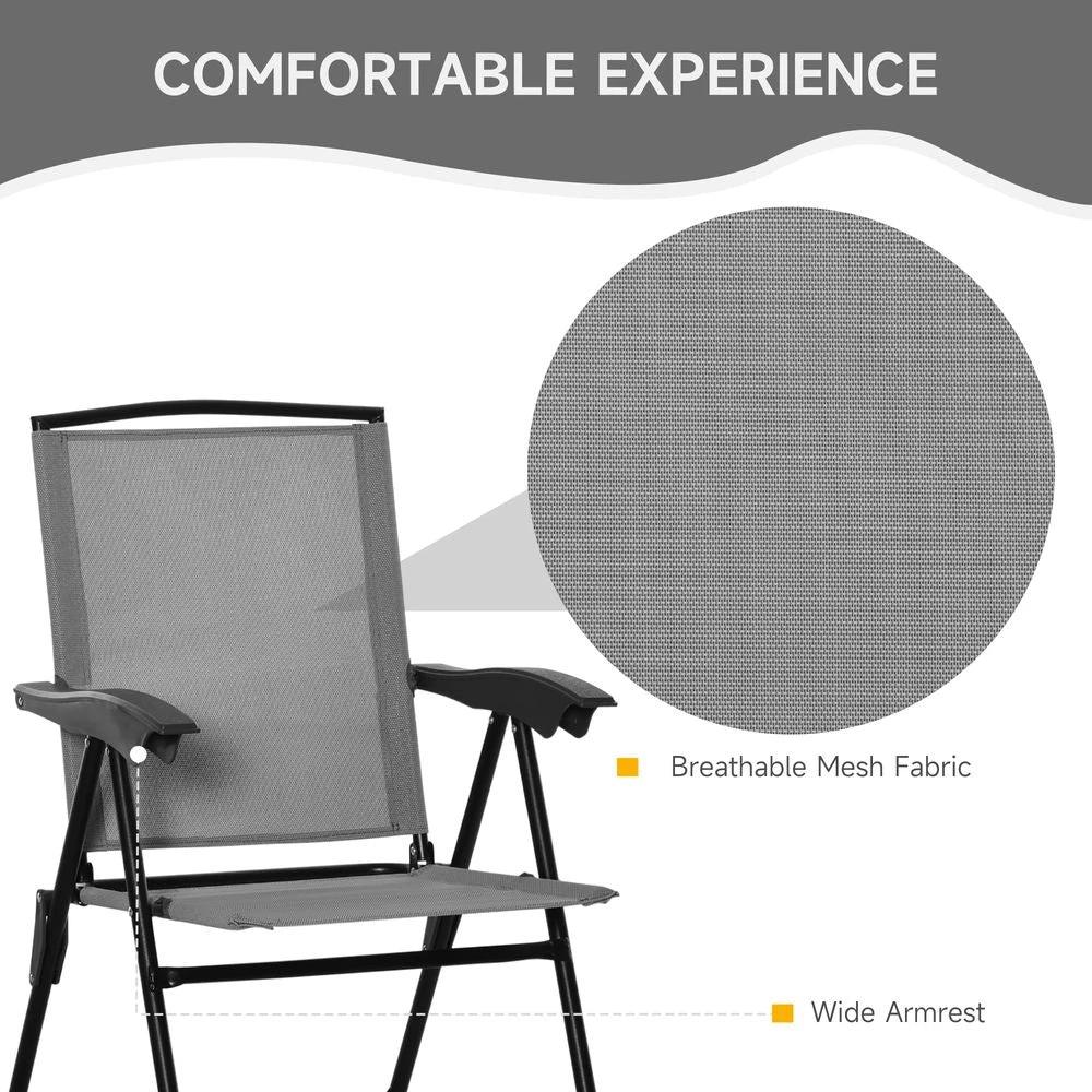 Patio Bistro Set Folding Chairs Garden Coffee Table for Balcony Grey Outsunny by Outsunny