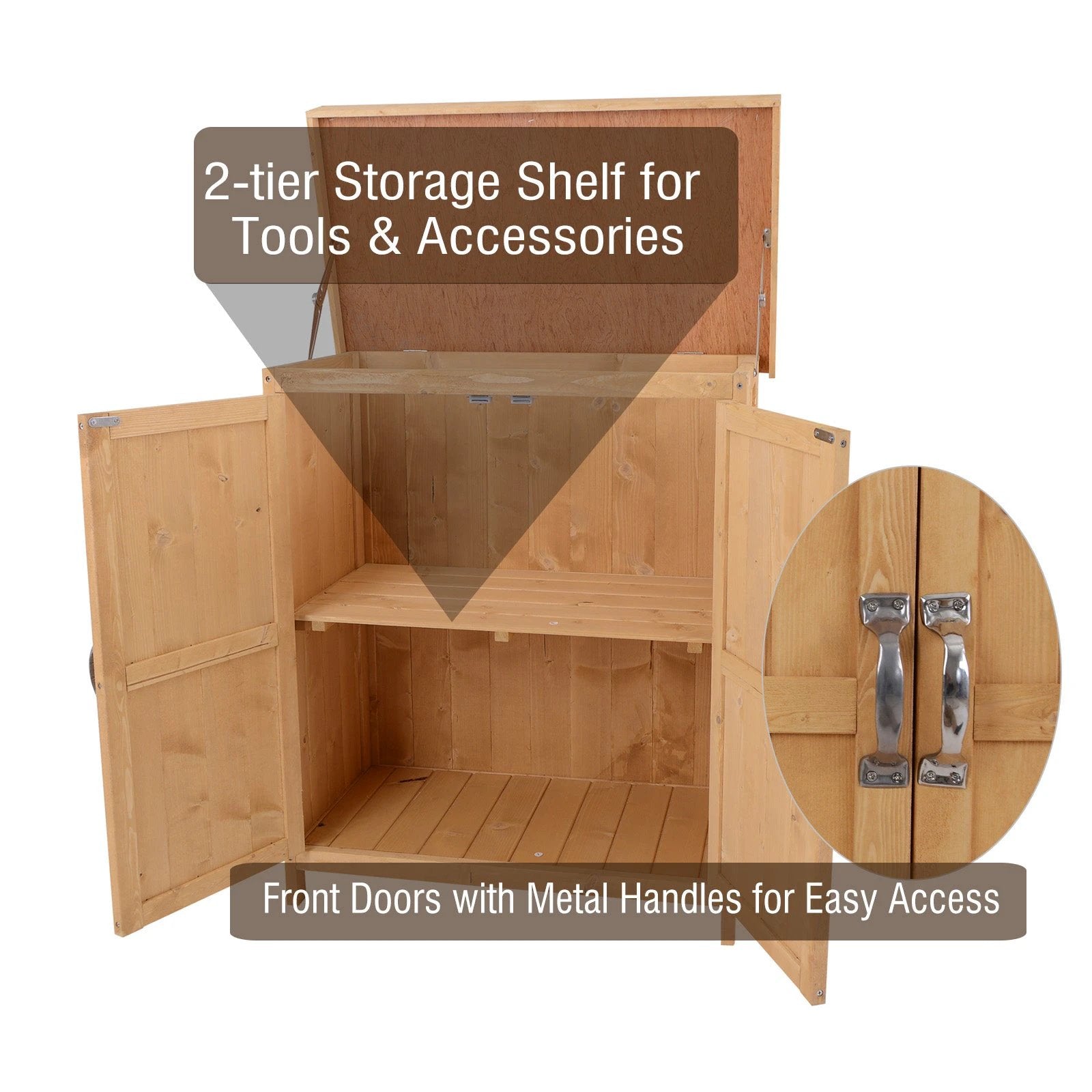 74x43x88cm Garden Shed Storage Wooden Chest Double Doors Shelf Hinged Roof by Outsunny