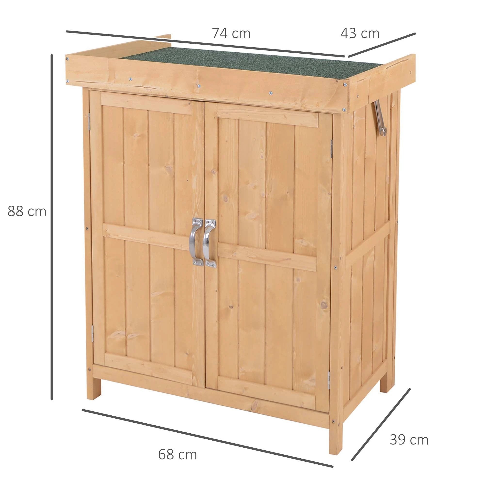 74x43x88cm Garden Shed Storage Wooden Chest Double Doors Shelf Hinged Roof by Outsunny