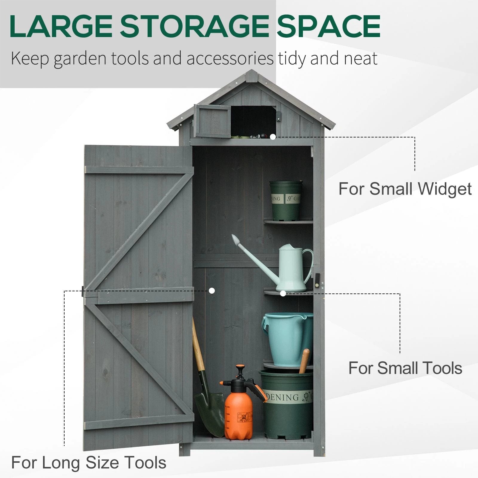 Outsunny Garden Shed Vertical Utility 3 Shelves Wood Tool Storage Unit Cabinet - Uncategorized Garden Shed