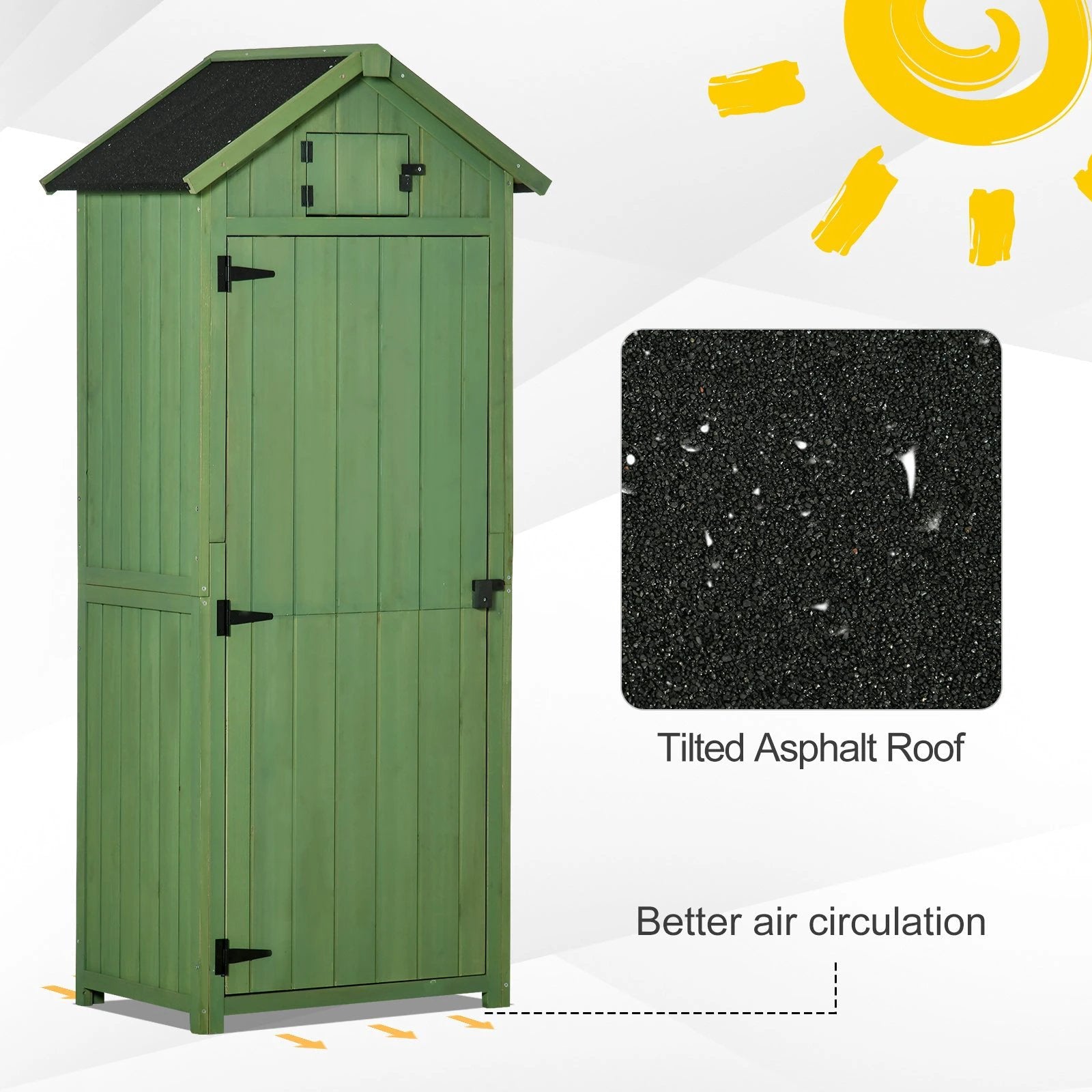 Garden Shed Vertical Utility 3 Shelves Wood Tool Storage Unit Cabinet by Outsunny