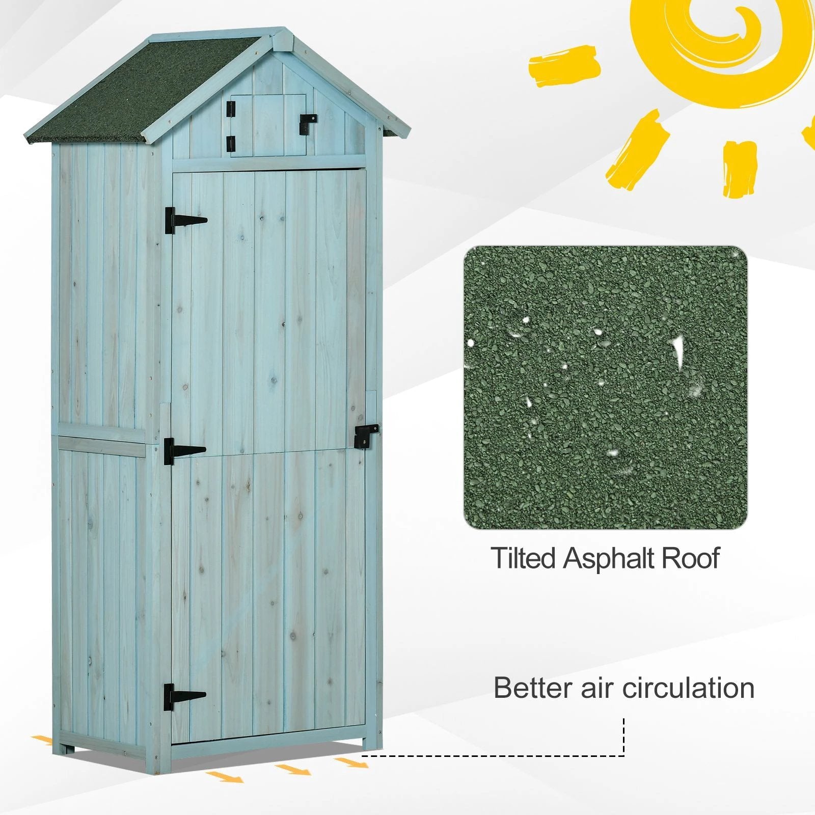 Outsunny Garden Shed Vertical Utility 3 Shelves Wood Tool Storage Unit Cabinet - Uncategorized Garden Shed