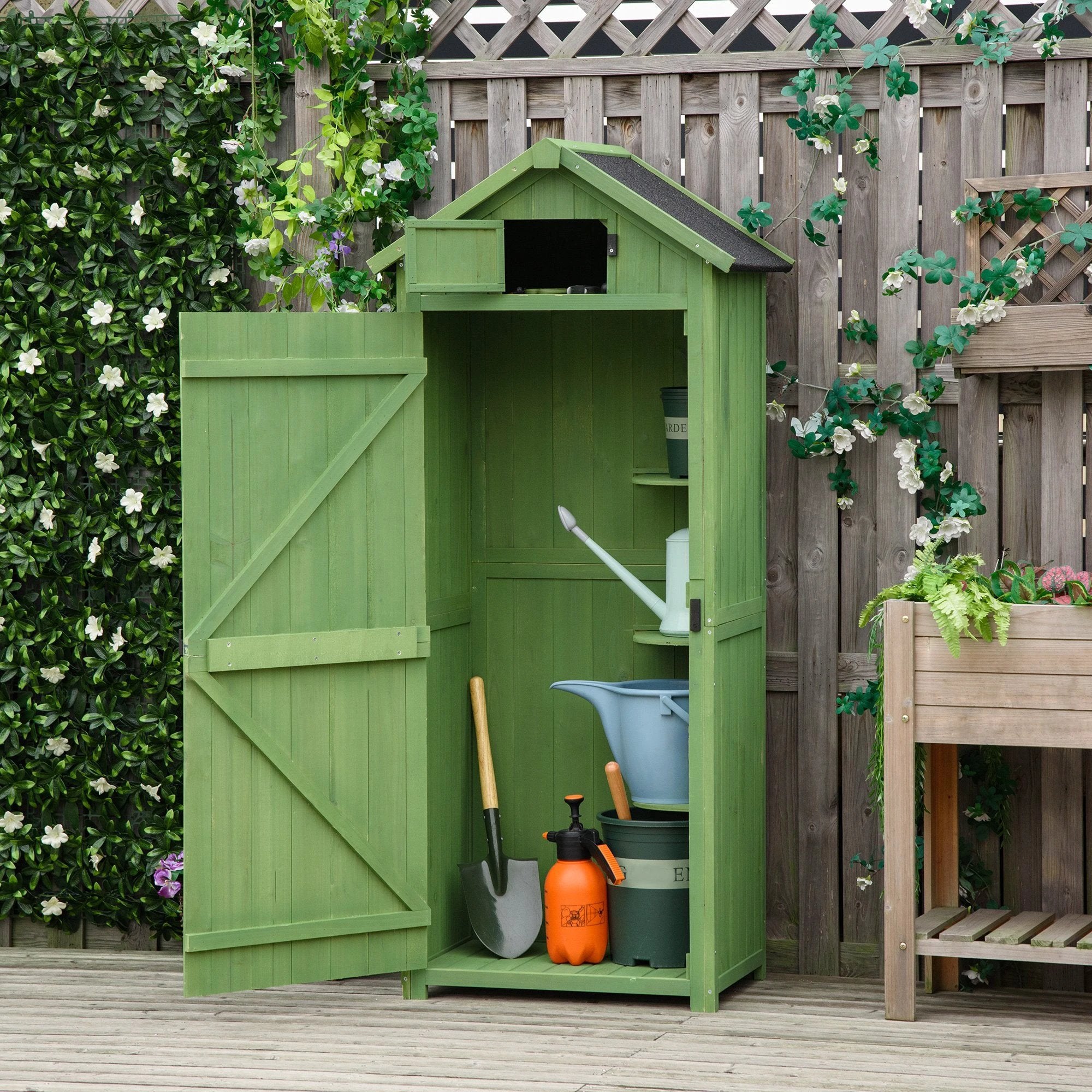 Garden Shed Vertical Utility 3 Shelves Wood Tool Storage Unit Cabinet by Outsunny