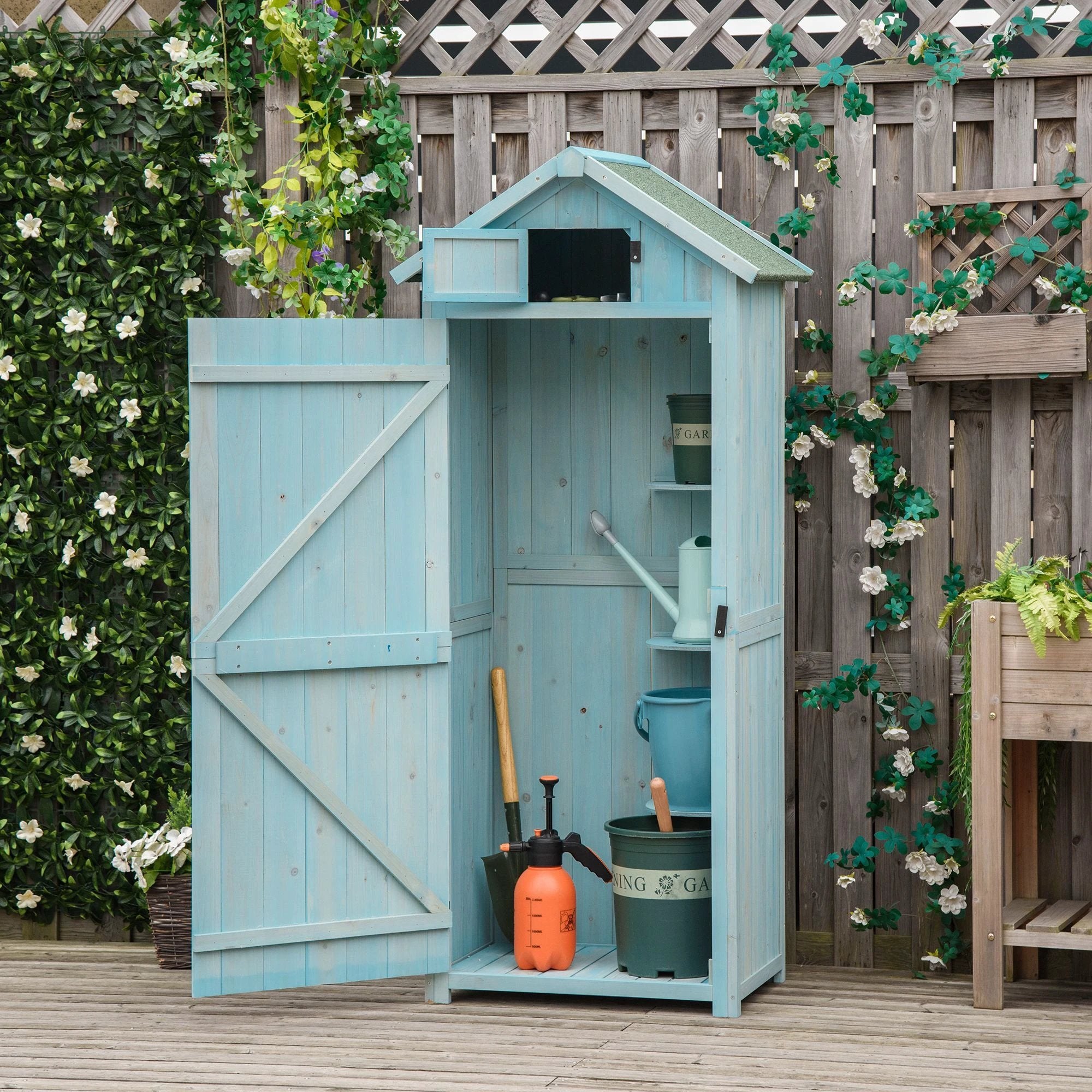 Outsunny Garden Shed Vertical Utility 3 Shelves Wood Tool Storage Unit Cabinet - Uncategorized Garden Shed