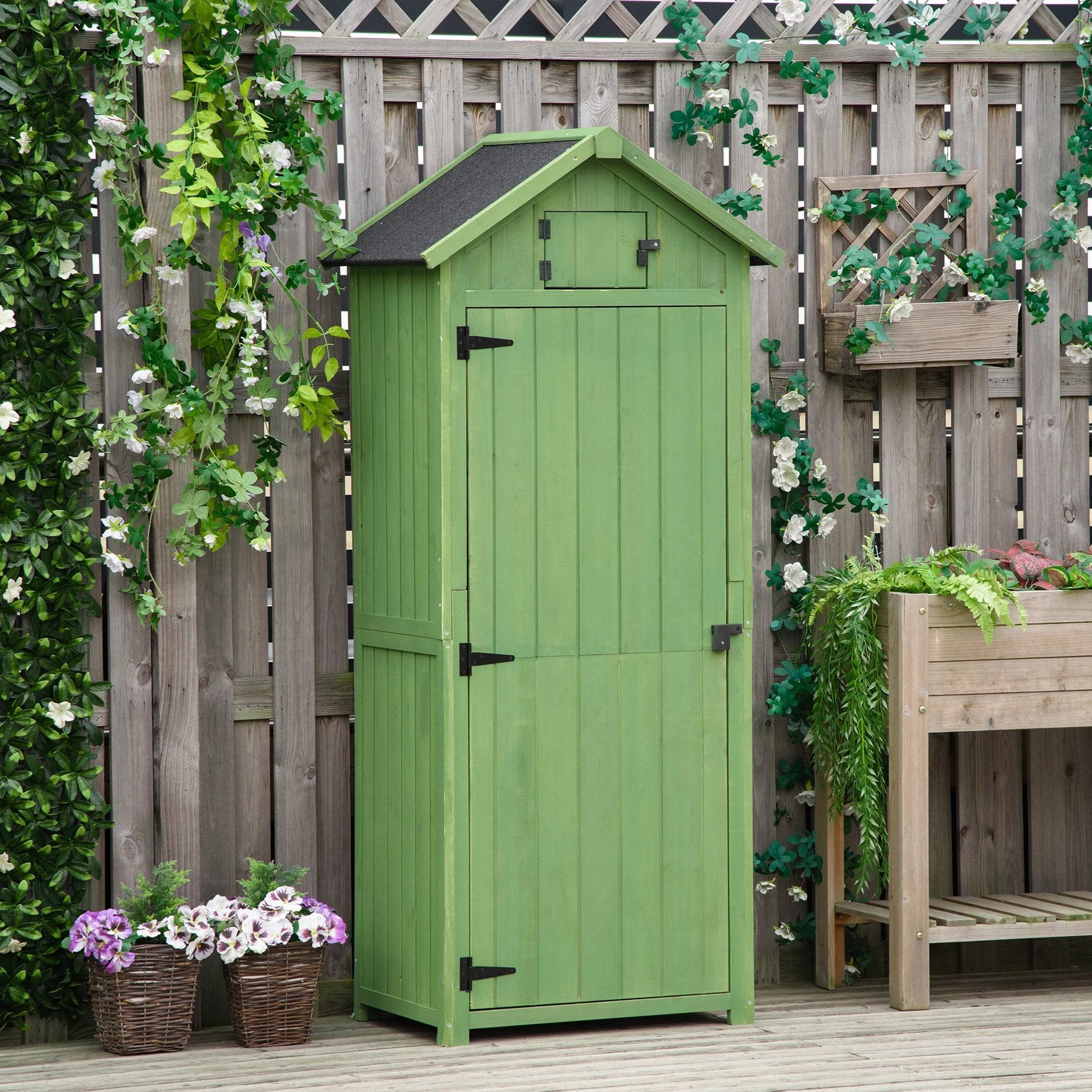 Outsunny Garden Shed Vertical Utility 3 Shelves Wood Tool Storage Unit Cabinet - Uncategorized Garden Shed