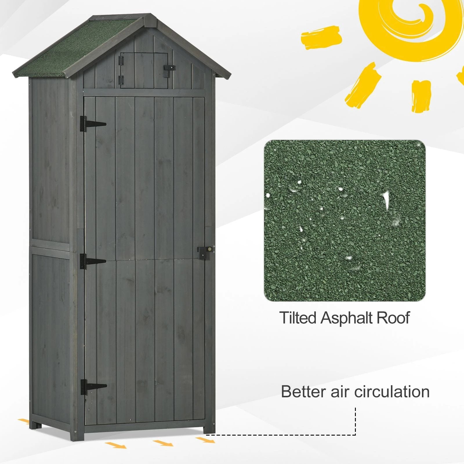 Outsunny Garden Shed Vertical Utility 3 Shelves Wood Tool Storage Unit Cabinet - Uncategorized Garden Shed