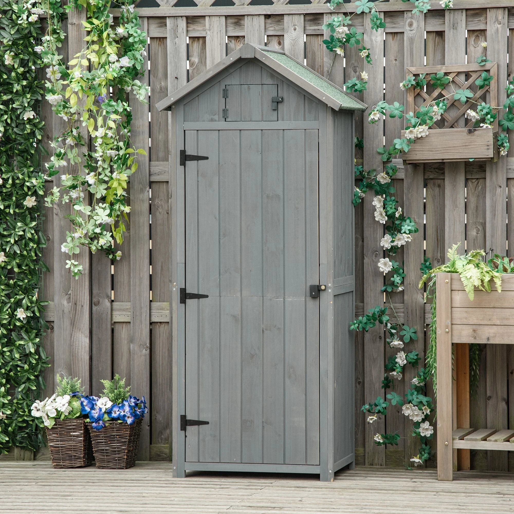 Outsunny Garden Shed Vertical Utility 3 Shelves Wood Tool Storage Unit Cabinet - Uncategorized Garden Shed