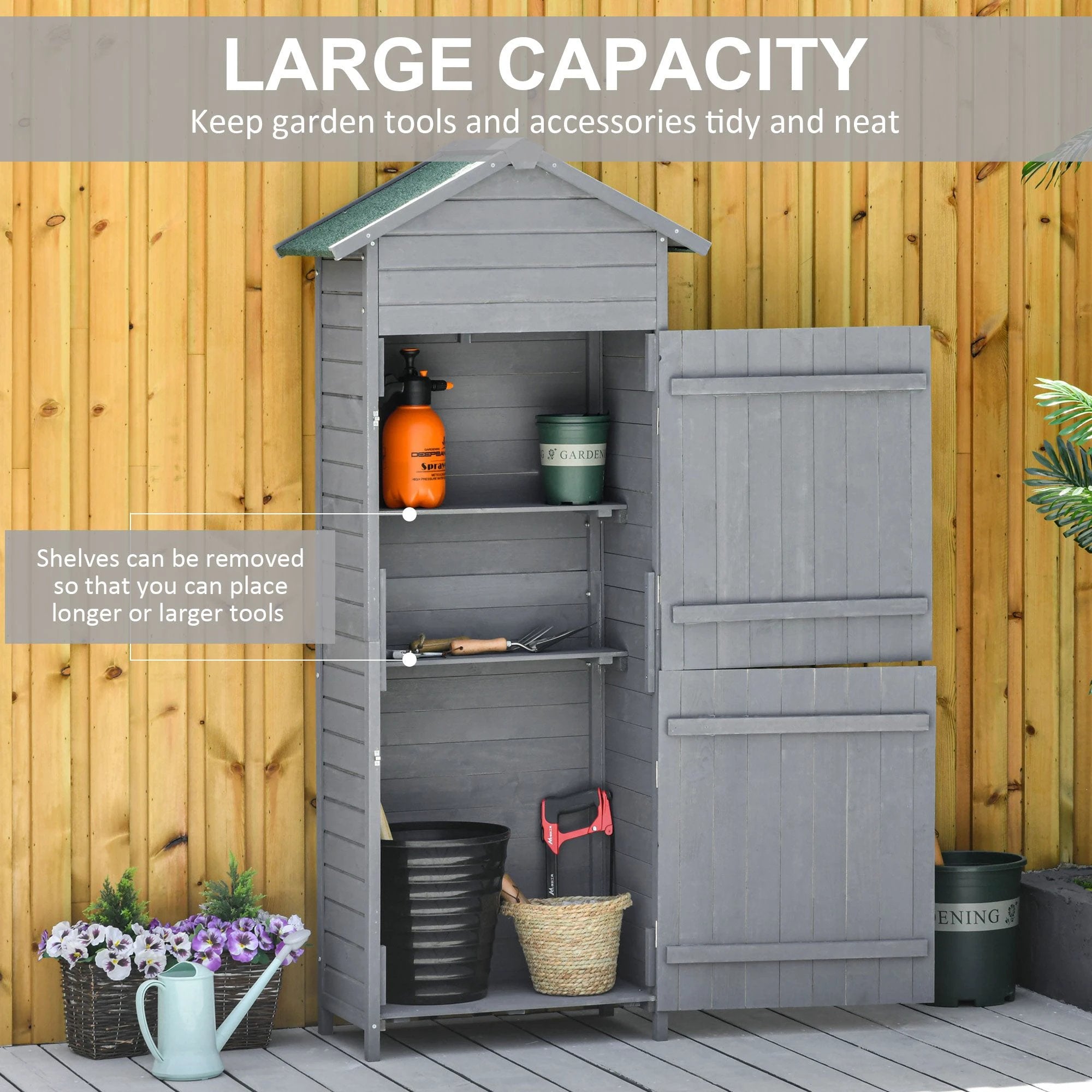 Outsunny Garden Shed Wooden Timber Garden Storage Shed Tilted-felt Roof & Lockable Doors - Garden Shed
