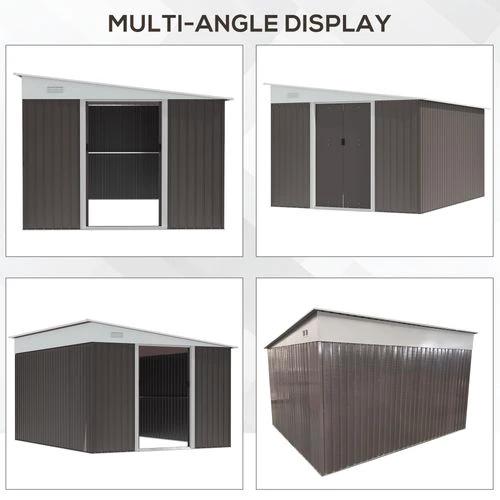 Outsunny 11.3 x 9.2ft Steel Garden Shed Metal Tool House Double Doors & 2 Air Vents, Grey - Garden Shed