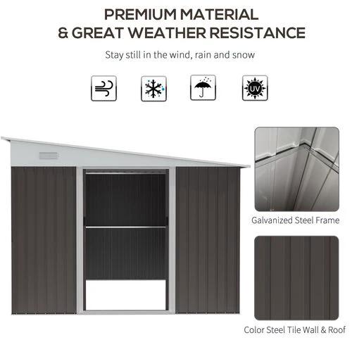 Outsunny 11.3 x 9.2ft Steel Garden Shed Metal Tool House Double Doors & 2 Air Vents, Grey - Garden Shed