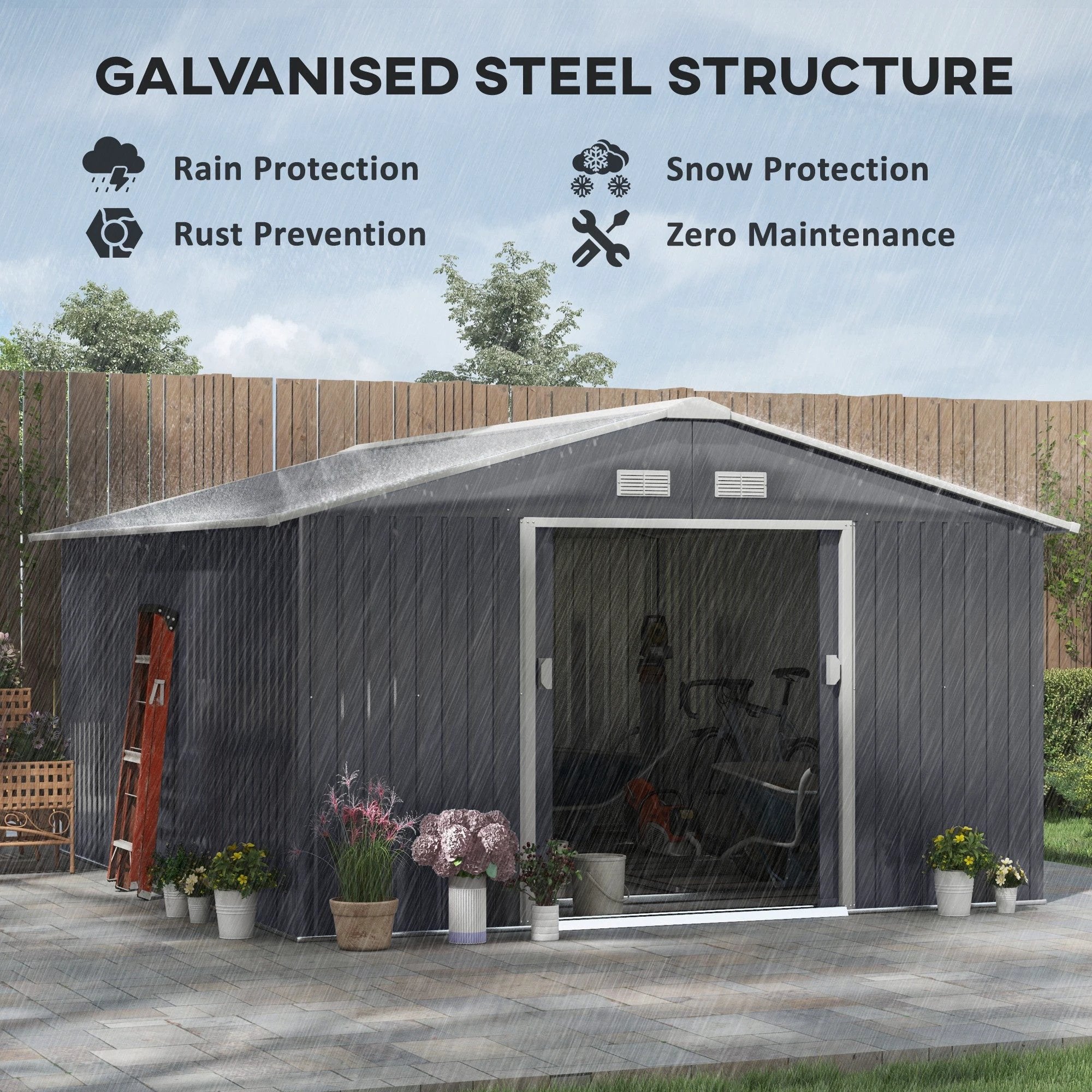 Outsunny 6.5 x 11FT Foundation Ventilation Steel Outdoor Garden Shed Grey - Garden Shed