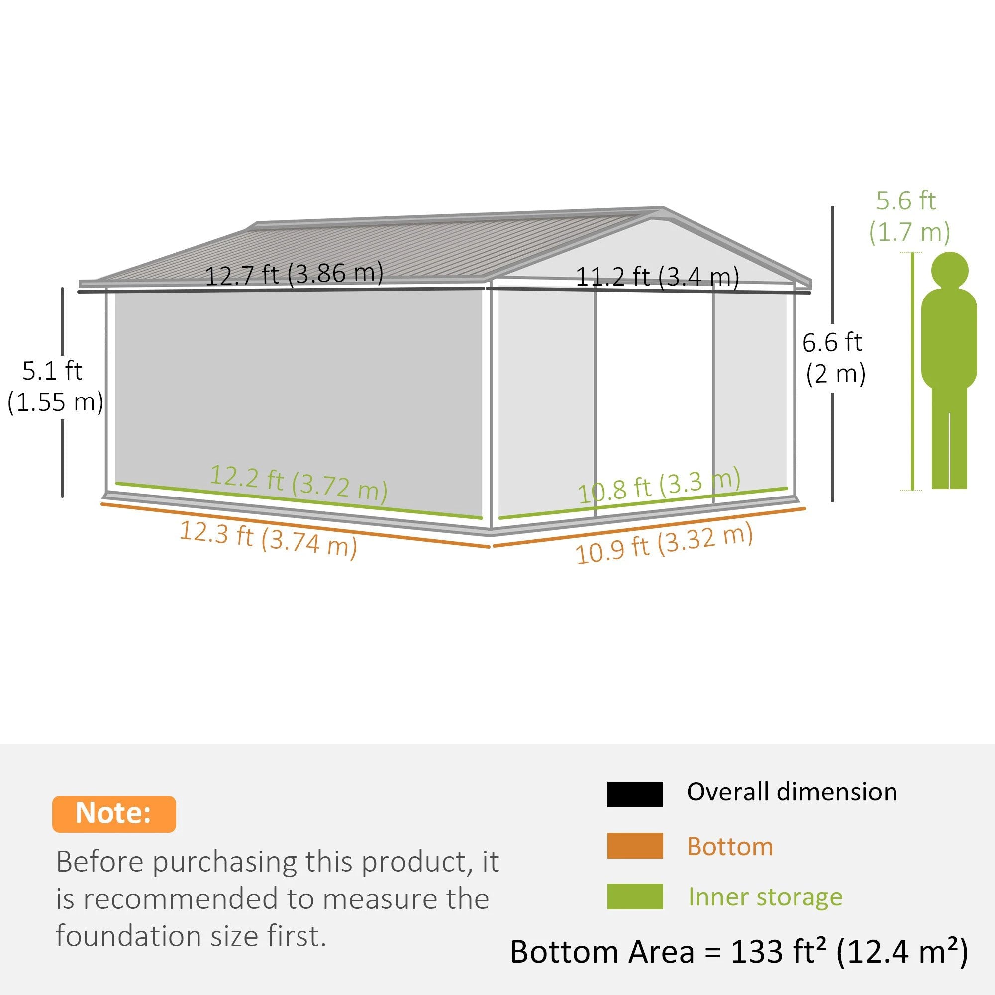 6.5 x 11FT Foundation Ventilation Steel Outdoor Garden Shed Grey - Garden Shed from Outsunny