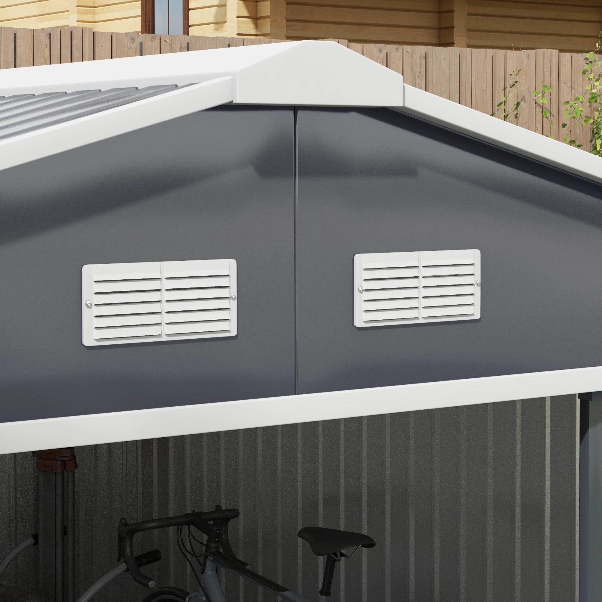 6.5 x 11FT Foundation Ventilation Steel Outdoor Garden Shed Grey - Garden Shed from Outsunny