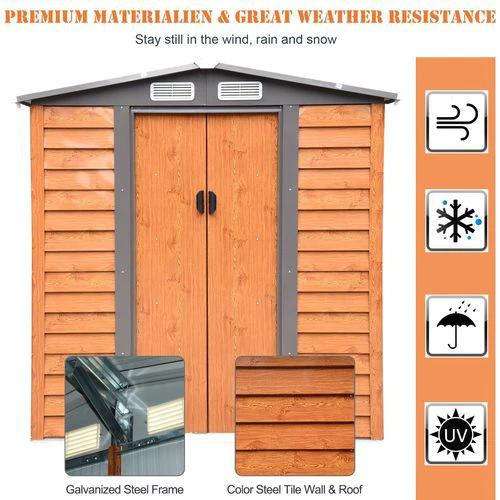 Outsunny 6x5ft Metal Garden Shed House Gardening Tool Storage Brown 193Lx152Wx203Hcm - Garden Shed
