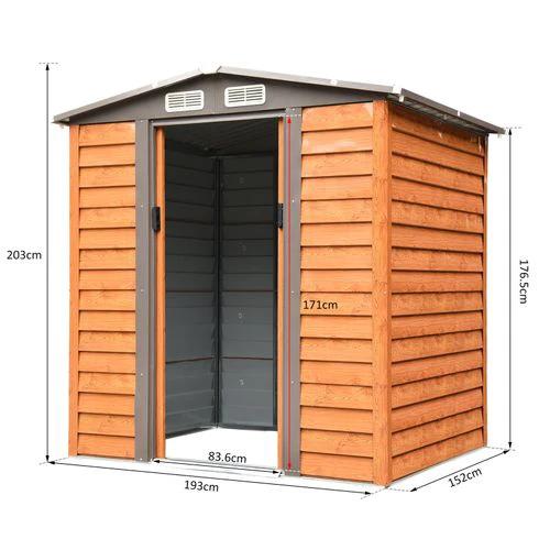 6x5ft Metal Garden Shed House Gardening Tool Storage Brown 193Lx152Wx203Hcm by Outsunny