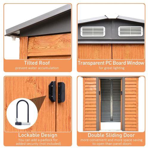 6x5ft Metal Garden Shed House Gardening Tool Storage Brown 193Lx152Wx203Hcm by Outsunny