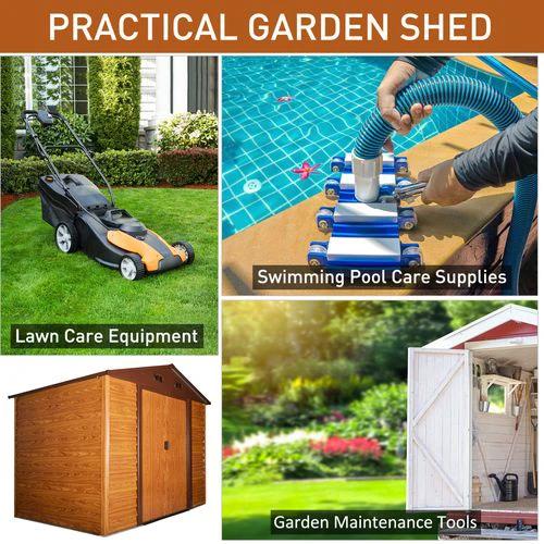 Outsunny 9.1x6.4ft Metal Garden Shed House Tool Storage & Foundation & Ventilation Brown - Garden Shed